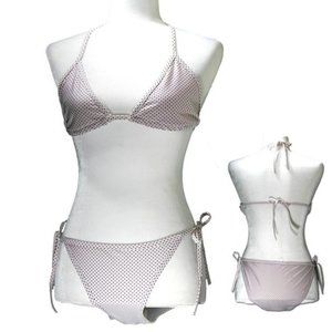CHUN'S FASHION Pink Black Dots Bikini Set Full Tie